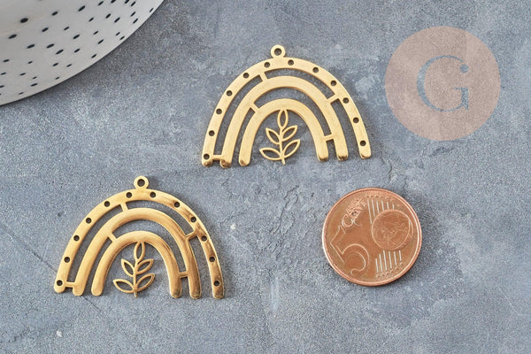 Pendentif arc-en-ciel feuille acier 201 inoxydable doré 26mm, x1 (G0060)