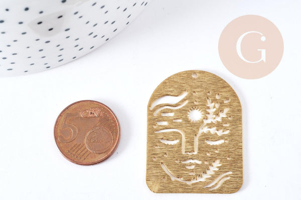 Pendentif arche visage laiton brut 40x30x1mm, x1 (G8884)