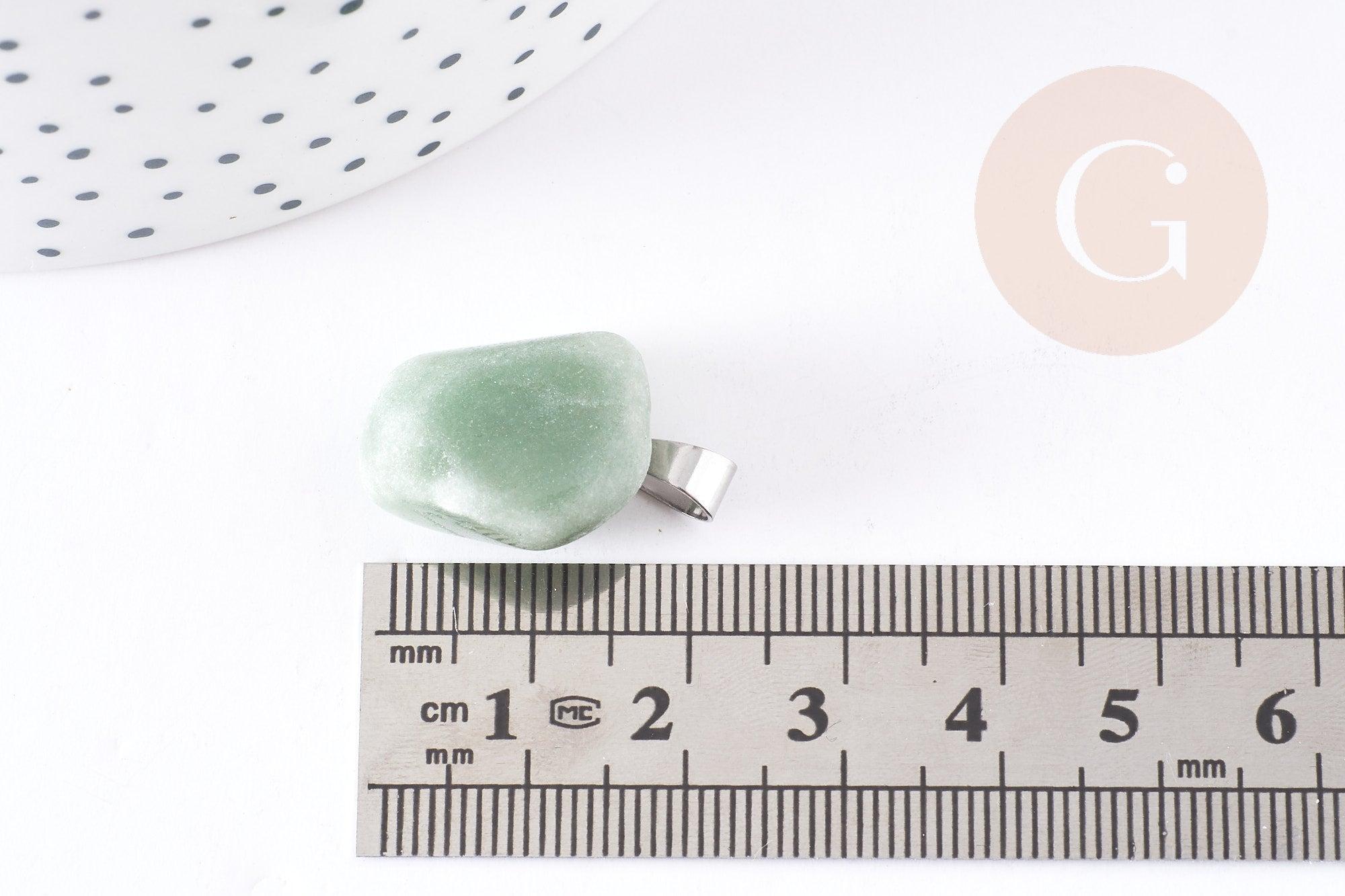 Pendentif aventurine verte naturelle roulé acier inoxydable platine 15-35mm, x1 (G4403)