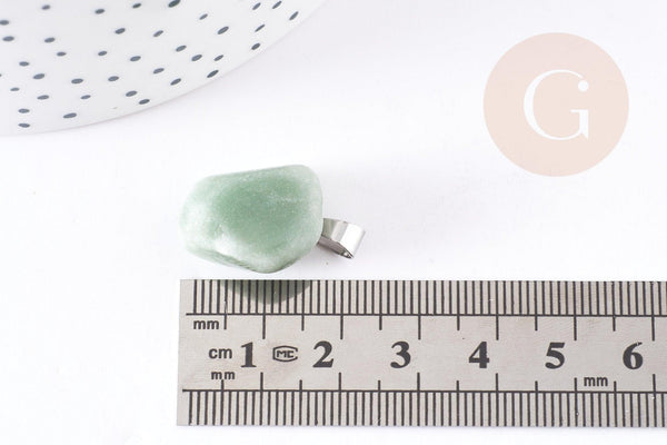 Pendentif aventurine verte roulé acier platine, pendentif pierre acier inoxydable, bijou pendentif pierre naturelle,15-35mm, x1 G4403