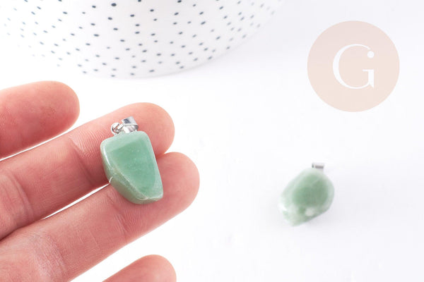 Pendentif aventurine verte roulé acier platine, pendentif pierre acier inoxydable, bijou pendentif pierre naturelle,15-35mm, x1 G4403