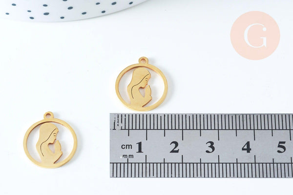 Pendentif baptême vierge Marie acier 201 inoxydable dore 17.5mm,création bijoux baptême x1 G6344