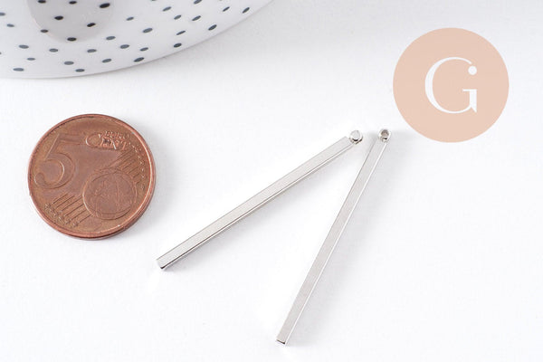 Pendentif barre rectangulaire laiton platine 40mm, x2 (G0662)