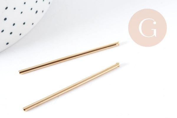 Pendentif barre ronde laiton doré 16K 55mm, x2 (G8923)