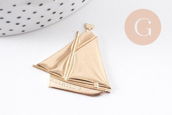 Pendentif bateau laiton brut 36mm, x2 (G10148)