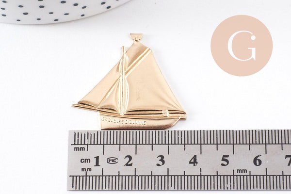 Pendentif bateau laiton brut 36mm, x2 (G10148)