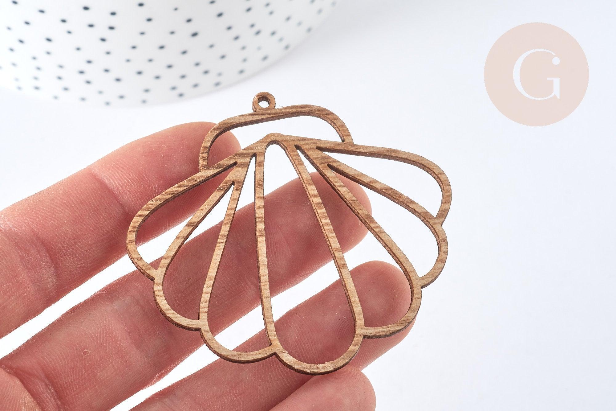 Pendentif bois coquillage ajouré 56mm, création bijoux bois, X2 G7276