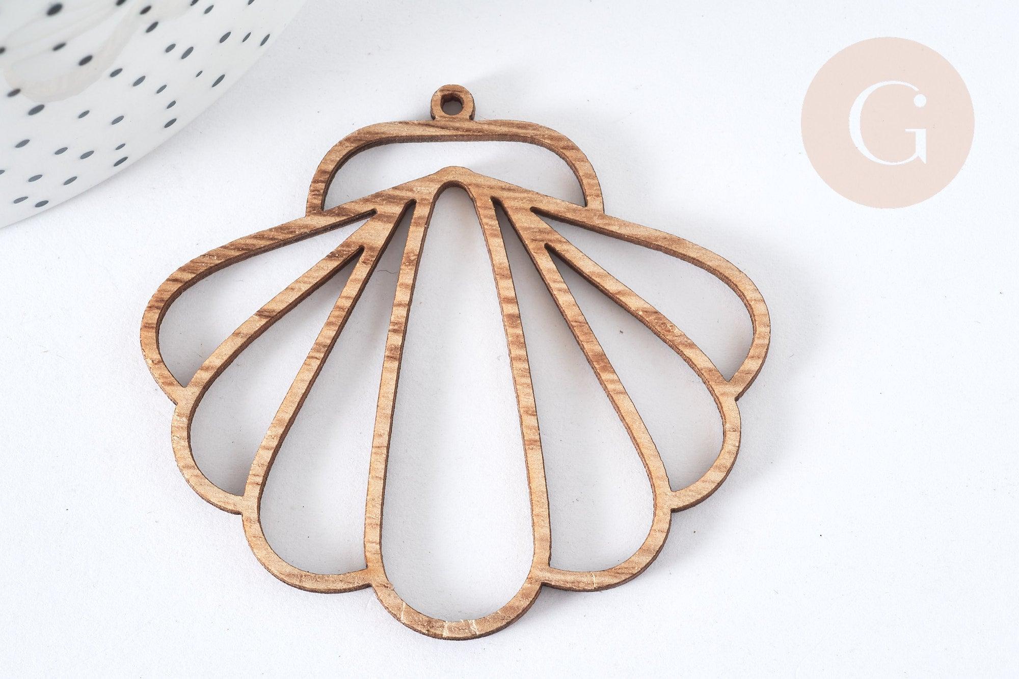 Pendentif bois coquillage ajouré 56mm, création bijoux bois, X2 G7276