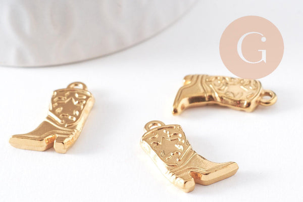 Pendentif botte de cow-boy acier 304 inoxydable doré IP 20mm, x1 (G10409)