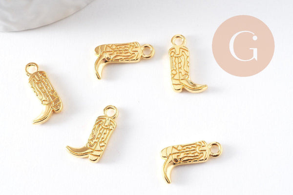 Pendentif botte de cow-boy zamac doré 18mm, x5 (G10387)