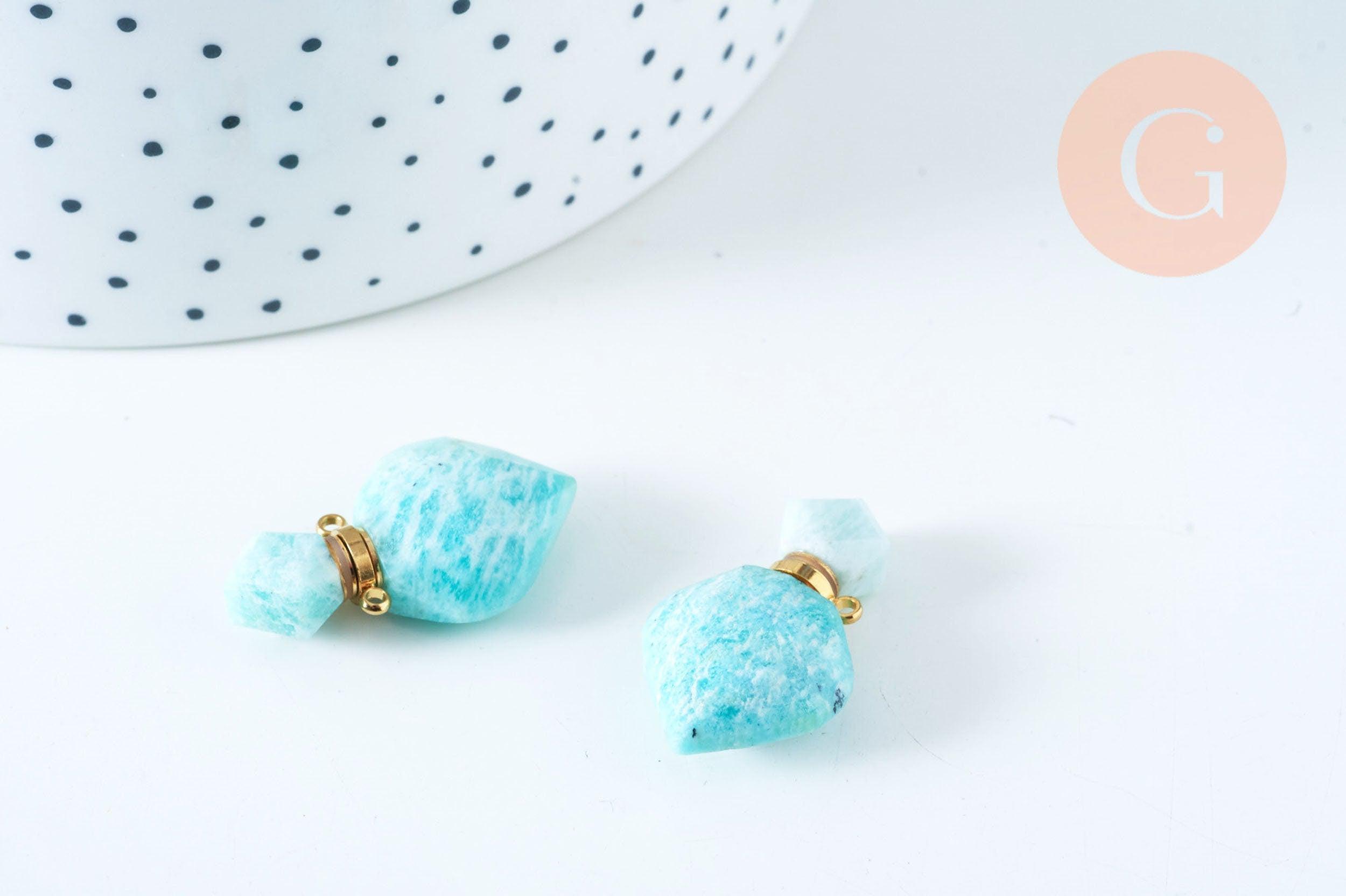 Pendentif bouteille parfum amazonite naturelle acier 304 inoxydable 27mm, x1 (G6388)