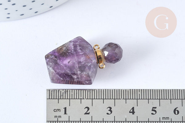 Pendentif bouteille parfum améthyste naturelle 37.5mm, x1 (G3213)