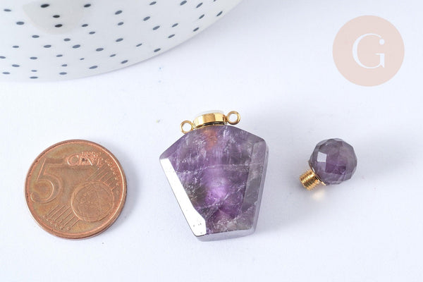 Pendentif bouteille parfum améthyste naturelle 37.5mm, x1 (G3213)