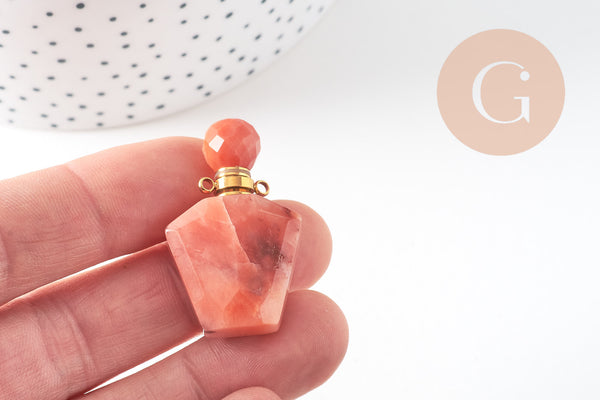 Pendentif bouteille parfum jade jaune nature 39mm, x1 (G5200)