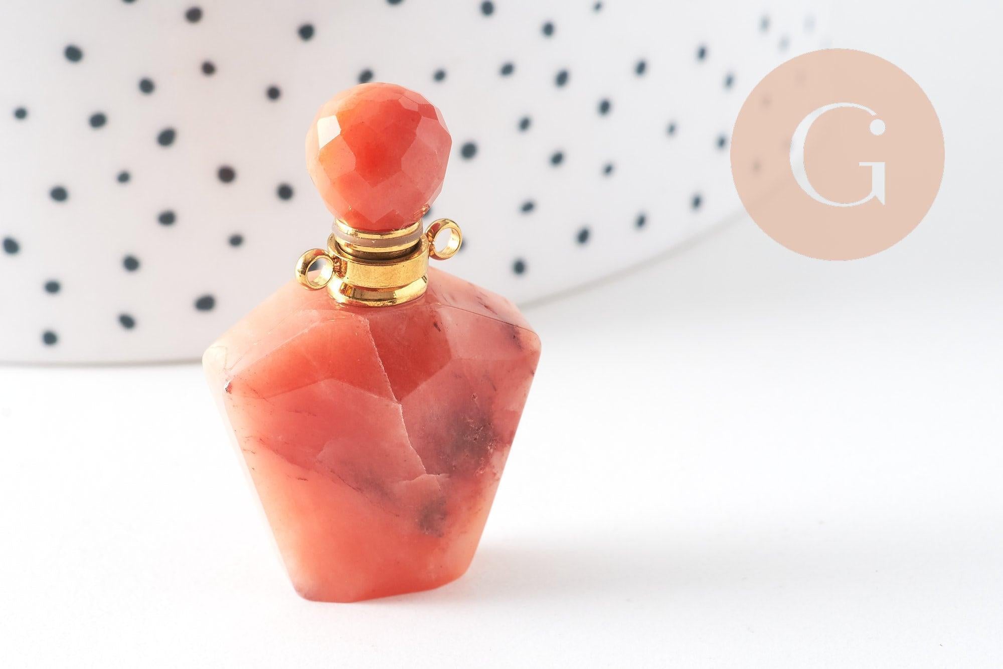 Pendentif bouteille parfum jade jaune nature 39mm, x1 (G5200)