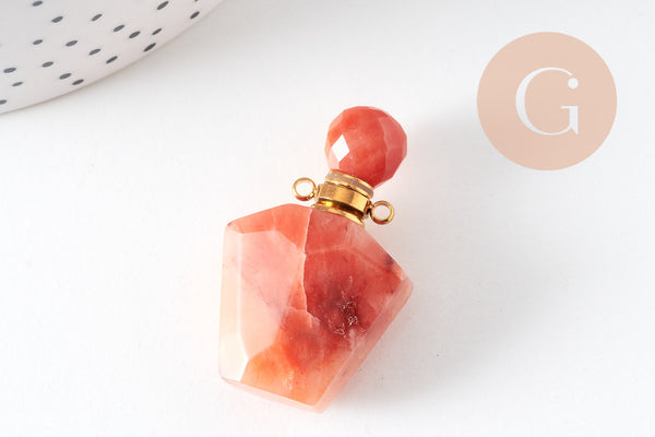 Pendentif bouteille parfum jade jaune nature 39mm, x1 (G5200)