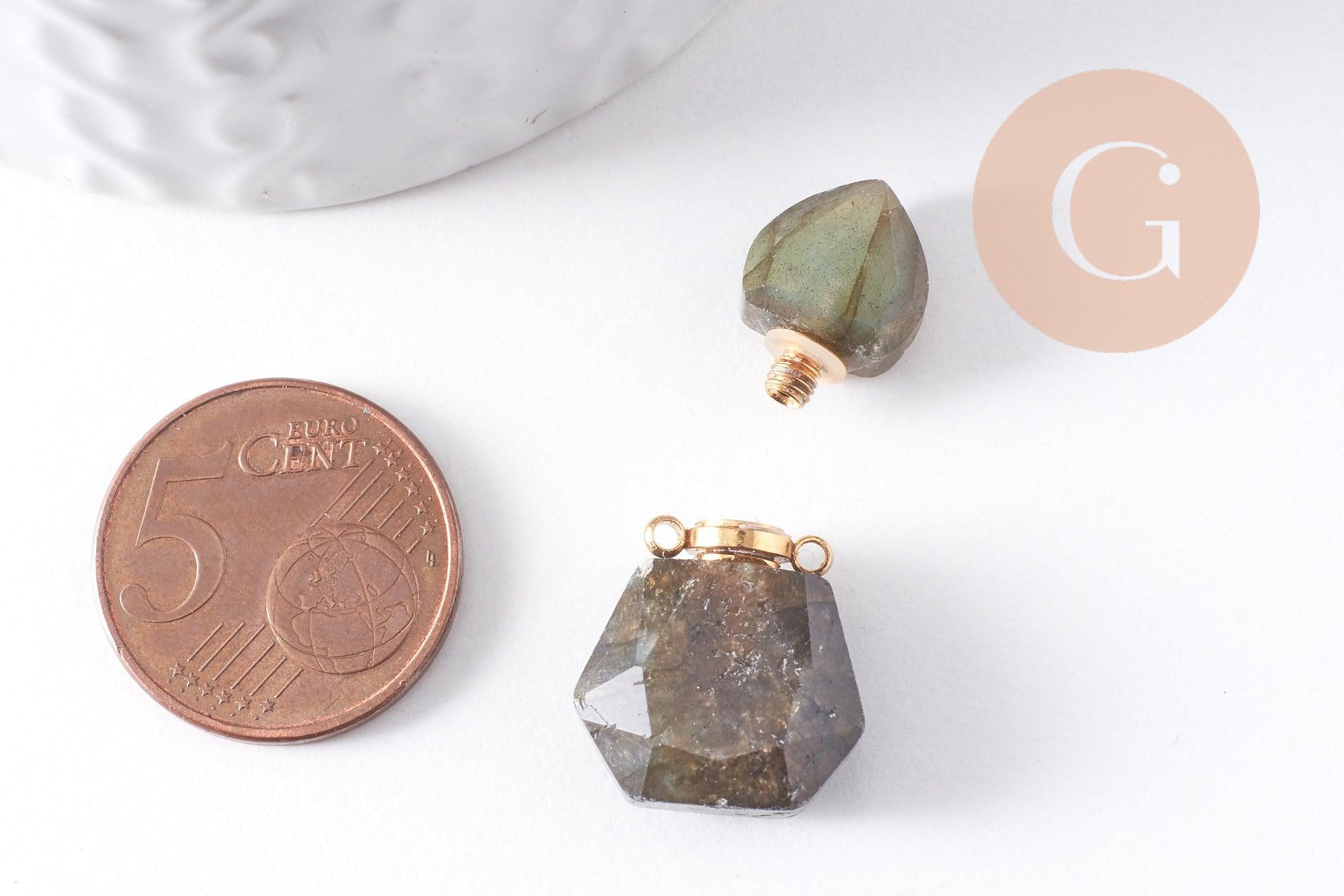 Pendentif bouteille parfum labradorite naturelle acier 304 inoxydable doré 27.5mm, x1 (G10315)