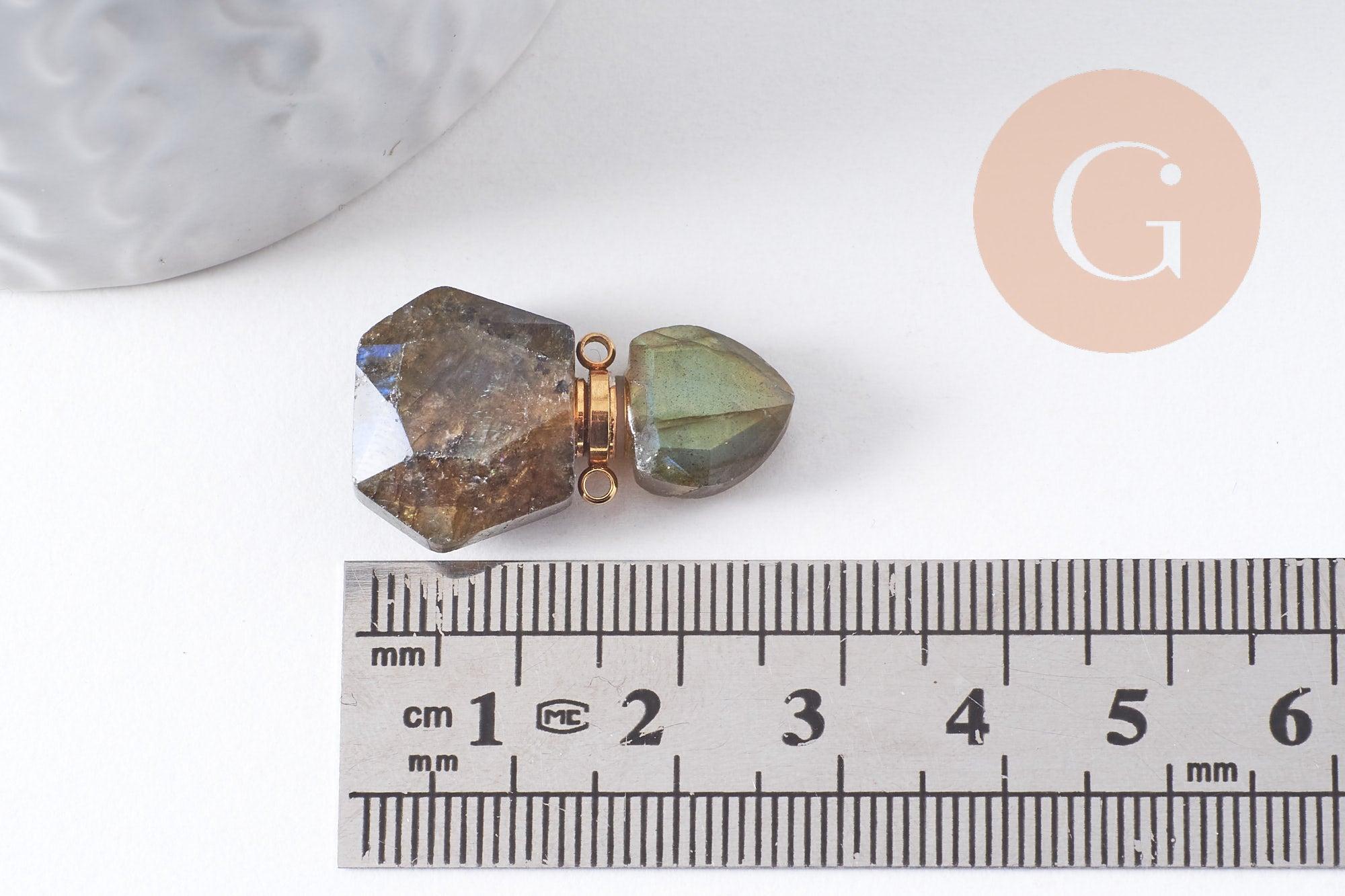 Pendentif bouteille parfum labradorite naturelle acier 304 inoxydable doré 27.5mm, x1 (G10315)