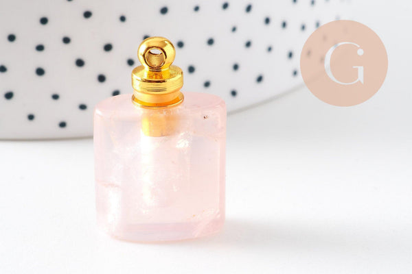 Pendentif bouteille parfum quartz rose naturel 33mm, x1 (G5187)