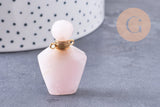 Pendentif bouteille parfum quartz rose naturel acier inoxydable doré 39mm, x1 (G3012)
