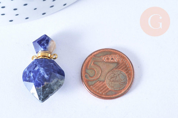 Pendentif bouteille parfum sodalite naturelle laiton doré 27mm, x1 (G7147)