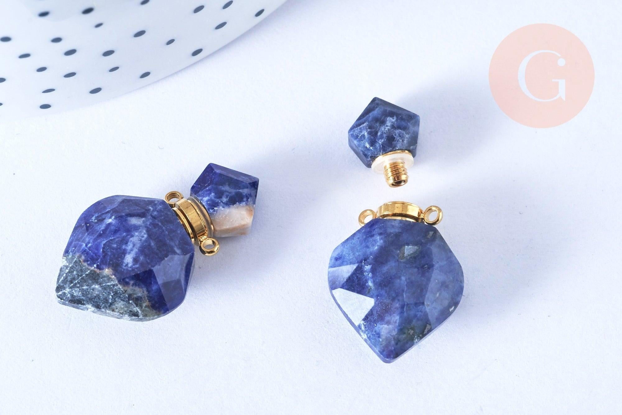 Pendentif bouteille parfum sodalite naturelle laiton doré 27mm, x1 (G7147)