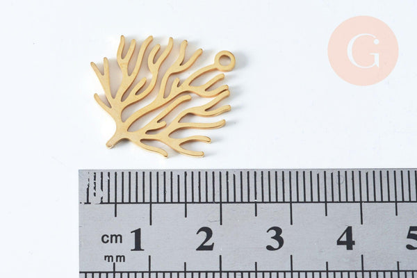 Pendentif branche de corail acier 201 inoxydable doré 18K 23.5mm, x1 (G6337)