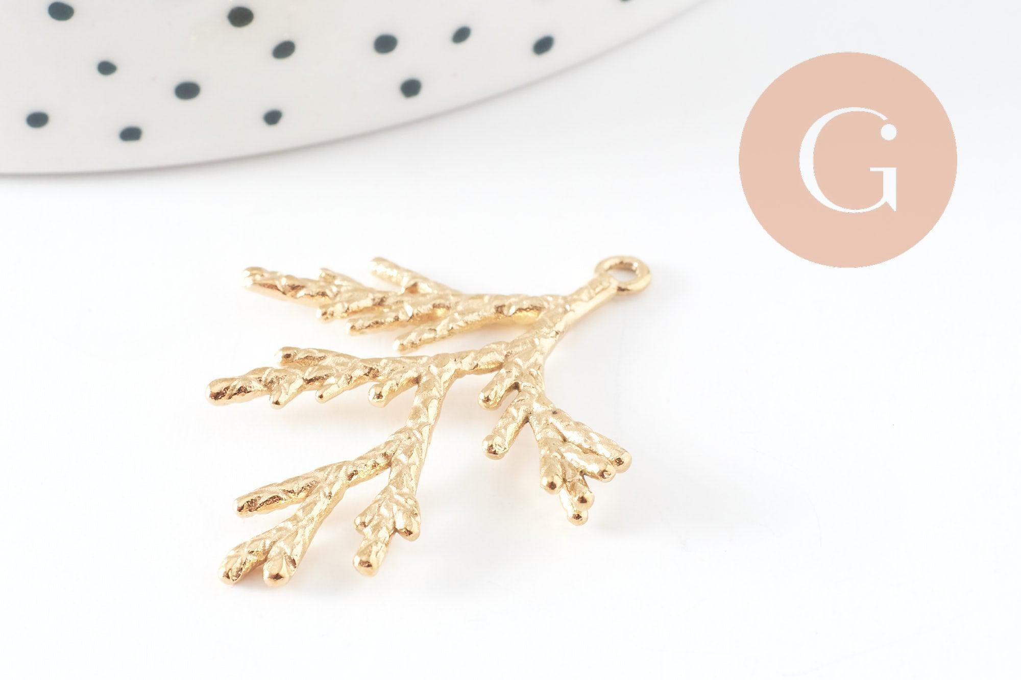 Pendentif branche de corail acier 201 inoxydable doré PVD 18K 35mm, x1 (G9670)