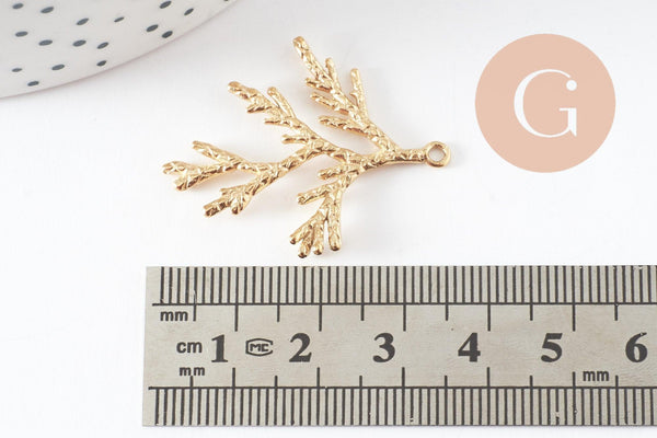 Pendentif branche de corail acier 201 inoxydable doré PVD 18K 35mm, x1 (G9670)