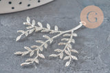 Pendentif branche feuille laiton argenté 49mm, x1 (G11339)-Breloques et pendentifs-Gingerlily Perles
