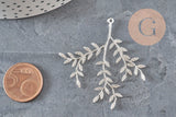 Pendentif branche feuille laiton argenté 49mm, x1 (G11339)-Breloques et pendentifs-Gingerlily Perles