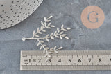Pendentif branche feuille laiton argenté 49mm, x1 (G11339)-Breloques et pendentifs-Gingerlily Perles