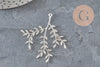Pendentif branche feuille laiton argenté 49mm, x1 (G11339)-Breloques et pendentifs-Gingerlily Perles