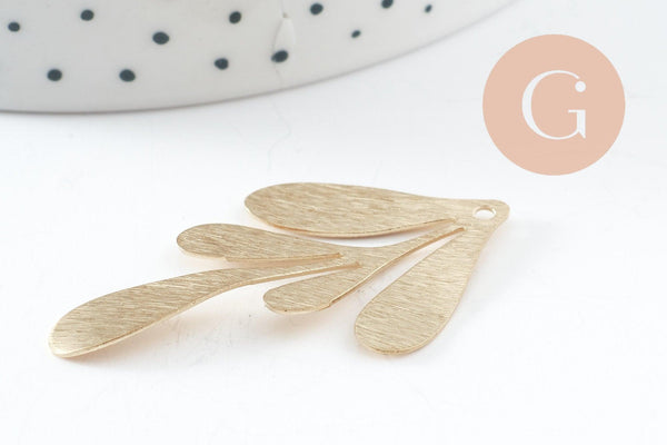 Pendentif branche feuille laiton brossé,breloque laiton brut, feuille laurier bijoux,pendentif laiton brut, 46x27mm, x2 G3242