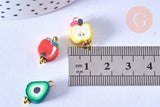 Pendentif breloque fruits polymère multicolore 12-17mm, perles colorées et estivales pour créer des bijoux fantaisie, x10 (G6689)
