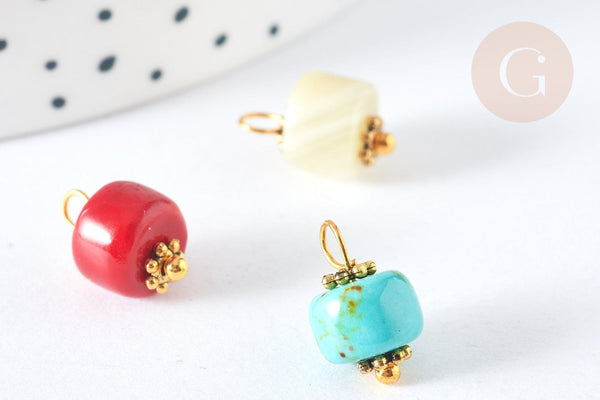 Pendentif breloque pierre naturelle zamac doré 14.5mm,x1 (G7302)