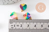 Pendentif breloque polymère coeur multicolore 13mm, perles colorées et estivales pour créer des bijoux fantaisie, x10 (G5867)
