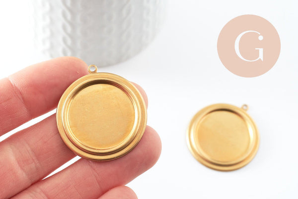 Pendentif cabochon rond laiton brut,sans nickel 24mm, x1 (G1951)