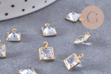 Pendentif carré Cristal laiton brut 9mm, x10 (G10221)