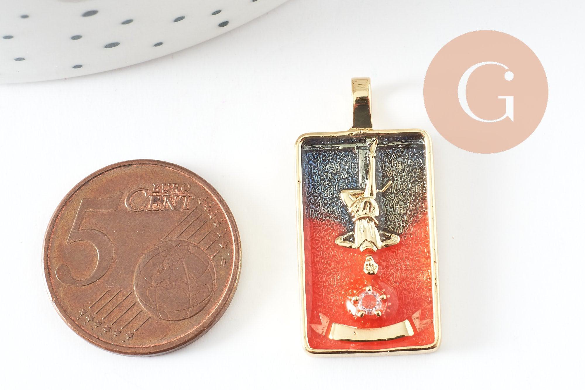 Pendentif carte tarot Pendu en laiton zircon émaillé 30mm, x1 (G6252)