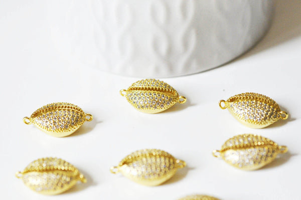 Pendentif cauri laiton doré 18K zircon blanc, sans nickel,pendentif coquillage doré,21mm, x1 (G4462)