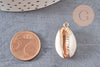Pendentif cauri ouvert coquillage naturel doré, pendentif doré, création bijou coquillage cauri, coquillage naturel, x1,23-28mm-G2139