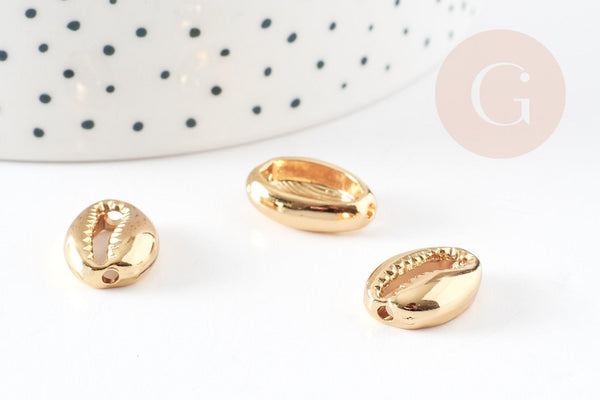 Pendentif cauri zamac doré 17mm , pendentif coquillage création bijoux x5 G0814