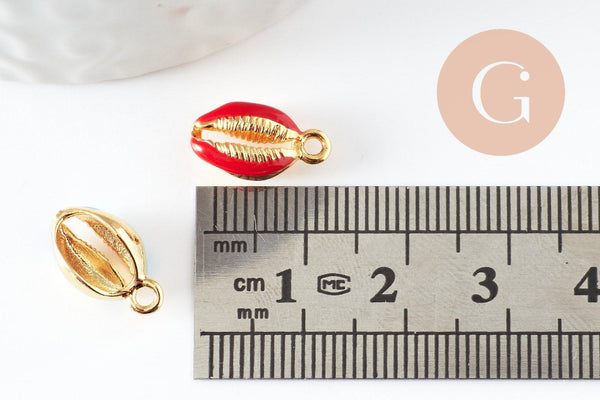 Pendentif cauri zamac doré émail coloré 15mm, x5 (G1229)