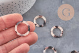 Pendentif cercle beige acétate,connecteur plastique, 21.5mm, x5 ou x10 (G1433)
