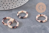 Pendentif cercle beige acétate,connecteur plastique, 21.5mm, x5 ou x10 (G1433)