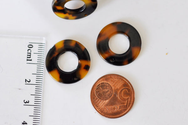 Pendentif cercle marron acétate,perle acétate,connecteur plastique, 21.5mm, x2 G1551