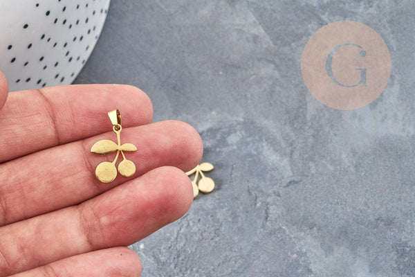 Pendentif cerise acier 304 inoxydable doré 15.5mm, x1 (G3634)