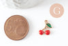 Pendentif cerise doré émaillé rouge zamac doré 13mm x5 (G3307)
