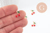 Pendentif cerise doré émaillé rouge zamac doré 13mm x5 (G3307)